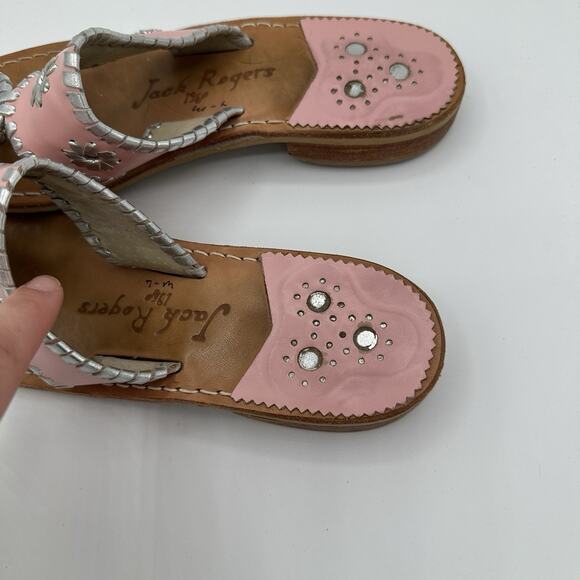 Jack Rogers Pink And Silver Leather Sandals Sz 7M USA HandMade - Picture 2 of 14